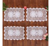 kilofly Lot de 4 napperons rectangulaires en dentelle au crochet - Blanc - 40,6 x 61 cm
