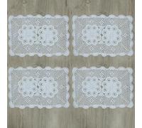 kilofly Lot de 4 napperons rectangulaires en dentelle de coton au crochet Blanc 38,1 x 58,4 cm