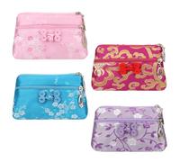 kilofly Lot de 4 Pochettes à Bijoux en Brocart de Soie Chinoise avec 2 Fermetures éclair, Multicolore, Taille Unique, Chinois
