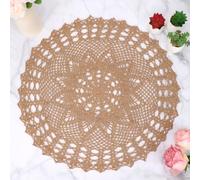 kilofly Napperon de table en dentelle de coton crocheté fait à la main, motif nénuphar, marron, 55,9 cm