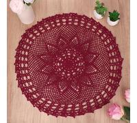 kilofly Napperon de table en dentelle de coton crocheté fait à la main, motif nénuphar, rouge, 56 cm