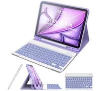 Kiloob Étui pour iPad avec clavier Bluetooth amovible (rechargeable USB-C) et stylet pour iPad Air 11" (M2/M3 2024/2025) Air 4e/5e - Coque de protection fine avec porte-crayon (violet)