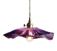 KiLoom Lustre en verre en forme de fleur de style japonais avec lampe en laiton, cordon réglable, plafonnier à tête unique, lustre de balcon pour îlot de cuisine, violet transparent
