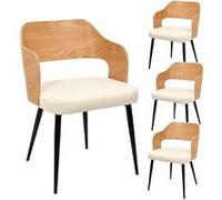 KILPA - Lot de 4 Fauteuils Bois et Métal Assise en Tissu Bouclettes - Altobuy Blanc