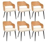 AltoBuy KILPA - Lot de 6 Fauteuils Bois et Métal Assise en Tissu Bouclettes