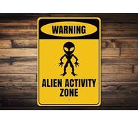 KILSPU Panneau vintage en métal avec inscription « Alien » - Panneau d'avertissement extraterrestre - Décoration d'activités extraterrestres - Décoration en métal de qualité - 20,3 x 30,5 cm
