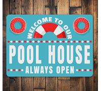 KILSPU Panneau vintage en métal avec inscription « Welcome Pool House » pour amateurs de piscine, décoration pour piscine, maison, piscine, maison, style de vie 20,3 x 30,5 cm