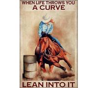 KILSPU Plaque vintage en métal « Cowgirl when Life Throws You A Curve Learn Into It » - Décoration murale rétro - Pour maison, chambre, salle de bain, garage, cave, café, bar, pub - 30,5 x 40,6 cm