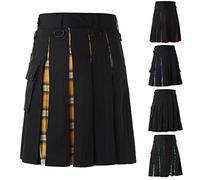 Kilt cargo pour homme - Jupe à carreaux contrastés - Jupe traditionnelle Highland - Jupe utilitaire - Jupe utilitaire - Jupe de travail - Pour festival, cosplay - Kilt gothique tartan avec bretelles