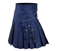 Kilt de ski pour homme aus Polyesterstoff, mit traditionellem Stil, komfortable Passform, mit bequemem Hosenprofil, fuer Mottofeier, Festival und Freizeit bei schlichtem Wochenendstil, bleu marine, L