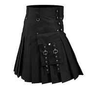 Kilt de ski pour homme aus Polyesterstoff, mit traditionellem Stil, komfortable Passform, mit bequemem Hosenprofil, fuer Mottofeier, Festival und Freizeit bei schlichtem Wochenendstil, Noir , M