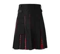 Kilt écossais classique grande taille Kilt Tartan Punk Mode Jupe de poche Vintage Jupe écossaise en tartan contrasté Jupe plissée avec fermeture éclair Jupe unie, rouge, L