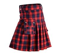 Kilt Écossais Classique pour Homme - Jupe à Carreaux Courte avec Poches Contrastées - Style Écossais, D Rouge, L