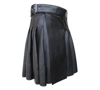 Kilt écossais en cuir PU écossais pour homme irlandais Tartan Combat Punk Homme Jupe Vintage Moyen Age Goth Highland Vêtements Nouvelle jupe Utility Homme Classique Rétro Jupe, Noir , M