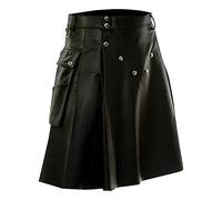 Kilt écossais en cuir synthétique pour homme, style gothique, punk, jupe mi-longue, festival, style moyen-âge, style traditionnel écossais, écossais, kilt écossais à carreaux, Noir , XXL