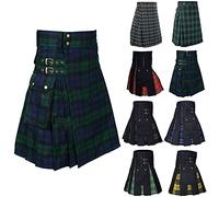 Kilt écossais pour homme - Jupe plissée à carreaux - Kilt utilitaire pour homme avec poches - Kilt tartan avec sangles - Jupe classique traditionnelle écossaise noire pour homme, Rouge, M