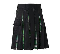 Kilt écossais pour homme - Jupe plissée gothique - Jupe plissée vintage médiévale - Cerf écossais traditionnel - Denim noir - Tartan irlandais - Kilt moderne, vert, XL