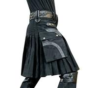 Kilt écossais traditionnel à carreaux pour homme irlandais Tartan Combat Punk Goth Highland Rock Kilts utilitaires en tartan pour hommes avec ceintures et grandes poches de transport, A6 noir., S