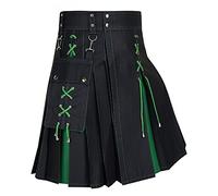 Kilt écossais traditionnel à carreaux pour homme irlandais Tartan Combat Punk Goth Highland Rock Kilts utilitaires en tartan pour hommes avec ceintures et grandes poches de transport, L