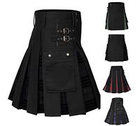 Kilt écossais traditionnel Highland pour homme - Jupe en tartan - Jupe de travail utilitaire en coton - Jupe de sport gothique à carreaux pour événements formels, mariages et festivals écossais