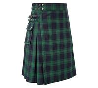 Kilt écossais traditionnel pour homme avec sangles à boucle plissée taille haute vintage hybride pour Halloween, F # Vert, X-Large