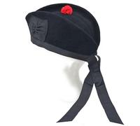 Kilt Emporium Chapeau écossais Piper Glengarry Casquette militaire en pure laine avec pompon rouge Doublure respirante Confortable, noir, 58 EU