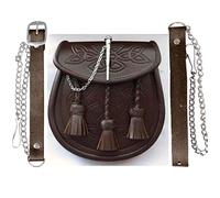Kilt Escarcelle Celtique Ciselé Cuir Brun Loquet Broche Détail et Chaîne pour Kilts (Taille:Adulte)