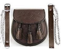 Kilt Escarcelle Celtique Défiler en Relief Marron Cuir Dentelle Tissé Bord Kiltwear Kilts