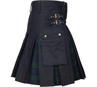 Kilt hybride pour homme en coton mélangé avec poches Motif tartan Noir, Tartan noir, 36 inches / 91 cm