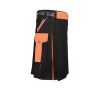 Kilt Hybride Utilitaire Noir et Orange pour Homme - Kilt de Travail Tactique avec Poches Cargo et Bretelles réglables (48" Pouces Tour de Taille navale)