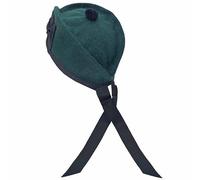 Kilt Mania Casquette de glengarry militaire écossaise, chapeau Highland en laine noire, bonnet balmoral traditionnel avec ruban en coton polyester, Laine verte, 58