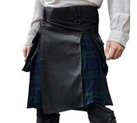 Kilt pour homme - Kilt traditionnel écossais à carreaux écossais avec poche - Pour homme - Jupe écossaise - Utilité masculine classique rétro médiévale - Jupes plissées, Noir , 5XL