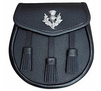 Kilt Sporran Badge 3 pompons en cuir noir avec ceinture