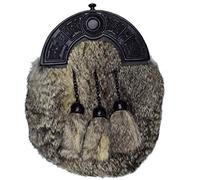Kilt Sporran Costume Complet Gris Lapin Fourrure Noir Cantle Celtique / Écossais Sporrans