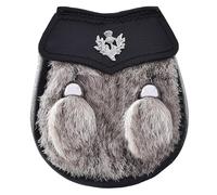 Kilt Sporran pour enfant avec fourrure blanche et badge en cuir noir - Accessoire idéal pour les garçons Scottish Highland Dress Cadeau parfait pour les enfants, Gris - Sporran, 6.5 Inch X 5.5 Inch