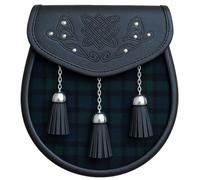 Kilt Sporran traditionnel écossais en cuir noir avec 3 pompons - Sporrans de kilt pour homme - Parfait pour les tenues Highland, Noir , Large