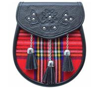 Kilt Sporran traditionnel écossais en cuir noir avec 3 pompons - Sporrans de kilt pour homme - Parfait pour les tenues Highland, Noir , Large