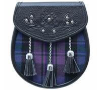 Kilt Sporran traditionnel écossais en cuir noir avec 3 pompons - Sporrans de kilt pour homme - Parfait pour les tenues Highland, Noir , Large