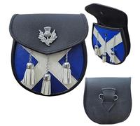 Kilt Sporran traditionnel écossais en cuir noir avec 3 pompons - Sporrans de kilt pour homme - Parfait pour les tenues Highland, Noir , Large