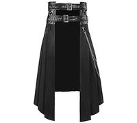 Kilt traditionnel écossais pour homme, style gothique, steampunk, médiéval, médiéval, en cuir, avec pochette, pour Halloween, jupe plissée, b noir, XXL
