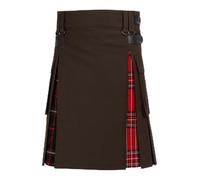 Kilt utilitaire hybride, en coton marron avec plis multi-tartan LGBT PRIDE, poches cargo, sangles en cuir, hauteur de 61 cm, marron, 38 inches / 96 cm