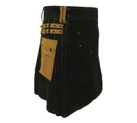 Kilt Utilitaire Noir et Marron pour Homme - Kilt de Travail Robuste avec Bretelles réglables et Poche Amovible (44" Pouces Tour de Taille navale)