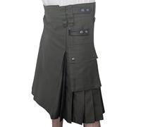 Kilt utilitaire pour homme, coton vert kaki, poches cargo, bretelles réglables, Vert, 54 inches / 137 cm