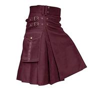 Kilts écossais pour homme - Jupe écossaise originale rétro utilitaire avec poche cargo steampunk traditionnel kilt pour homme - Jupe plissée - LARP gothique, rouge, S