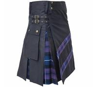 Kilts utilitaires pour hommes - Kilt utilitaire hybride écossais traditionnel moderne Tartan - Kilt en coton noir sangle ajustable, Kilts pour hommes, Pride of Scotland, Belly Button - 46" Inches