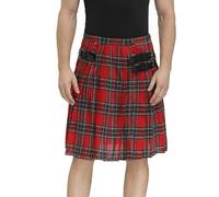 Kilts utilitaires tartan pour hommes et adultes - Jupe écossaise plissée à carreaux - Mini jupe cargo - Costume de carnaval, fête à thème, Halloween - Jupe d'extérieur, a-rouge, XL