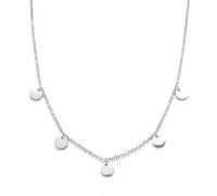 Kim Johanson Collier en acier inoxydable pour femme *Coin* en argent avec 5 plaquettes rondes Boho Bijoux Chaîne réglable avec pochette à bijoux, Acier inoxydable, Pas de gemme
