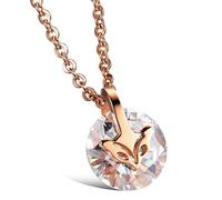 Kim Johanson Collier pour femme en acier inoxydable avec pendentif en forme de renard en or rose serti de pierres de zircone Pochette incluse