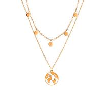 KIM JOHANSON® Colliers multicouches en acier inoxydable pour femme *Coin & World* en argent, or et or rose | Avec 5 plaquettes | Bijoux boho pour femme | Chaîne cercles | Étanche | Réglable avec