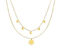 Kim Johanson Colliers multicouches en acier inoxydable pour femme *Pièce et lettre * en or | Avec 5 plaquettes | Pendentif A à Z | Bijoux Boho pour femmes | Chaîne circulaire | Étanche | Réglable |